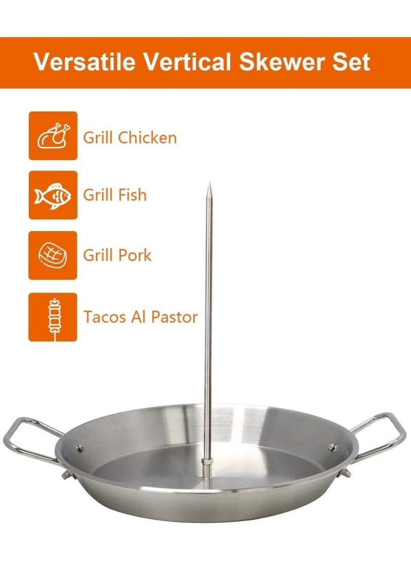 BBQ Vertical Skewer Pan Gyro Spit Shawarma Stand for oven, Al Pastor Skewer for Grill, El Pastor Hack for Tacos Al Pastor Chicken, Brazilian, Stainless Steel, with 8",10" stick - Image 1